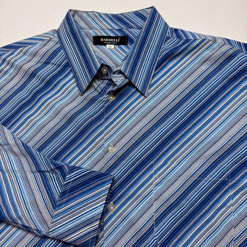 Bardelli Beverly Hills Shirt Mens XXL Blue‎ Stripe Preppy Modern Office Casual